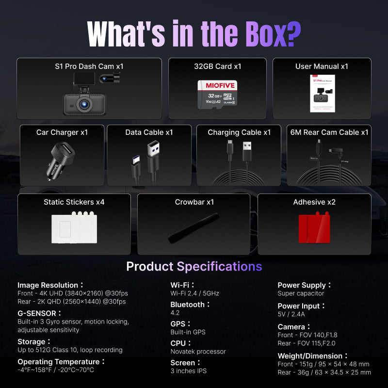 MIOFIVE Dash Cam S1 Pro 4K+2K Dual Dash Camera