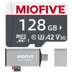 Miofive 128GB microSDXC Memory Card - Ultimate Micro SD Card with USB 3.0 Type-C Card Reader 170MB/s, C10, U3, A2, V30, 4K for Dash Cams, Android Smartphones, Tablets, and Gaming devices