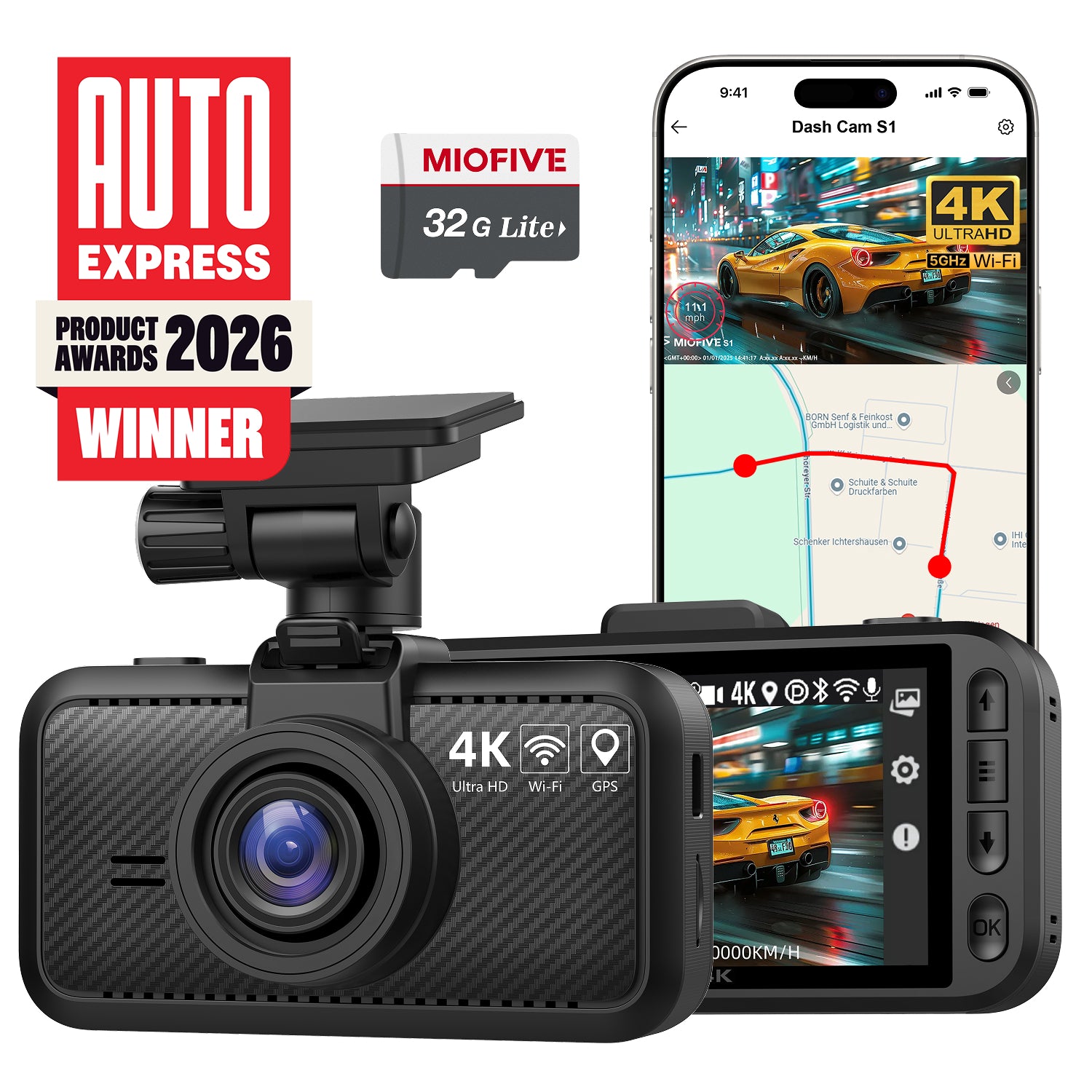 MIOFIVE Dash Cam S1 4K UHD Front Dash Camera With Free 32GB Card