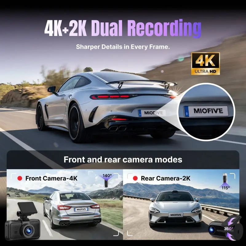 Miofive S1 Pro 4K+2K Dual Dash Cam, Supercapacitor Miofive