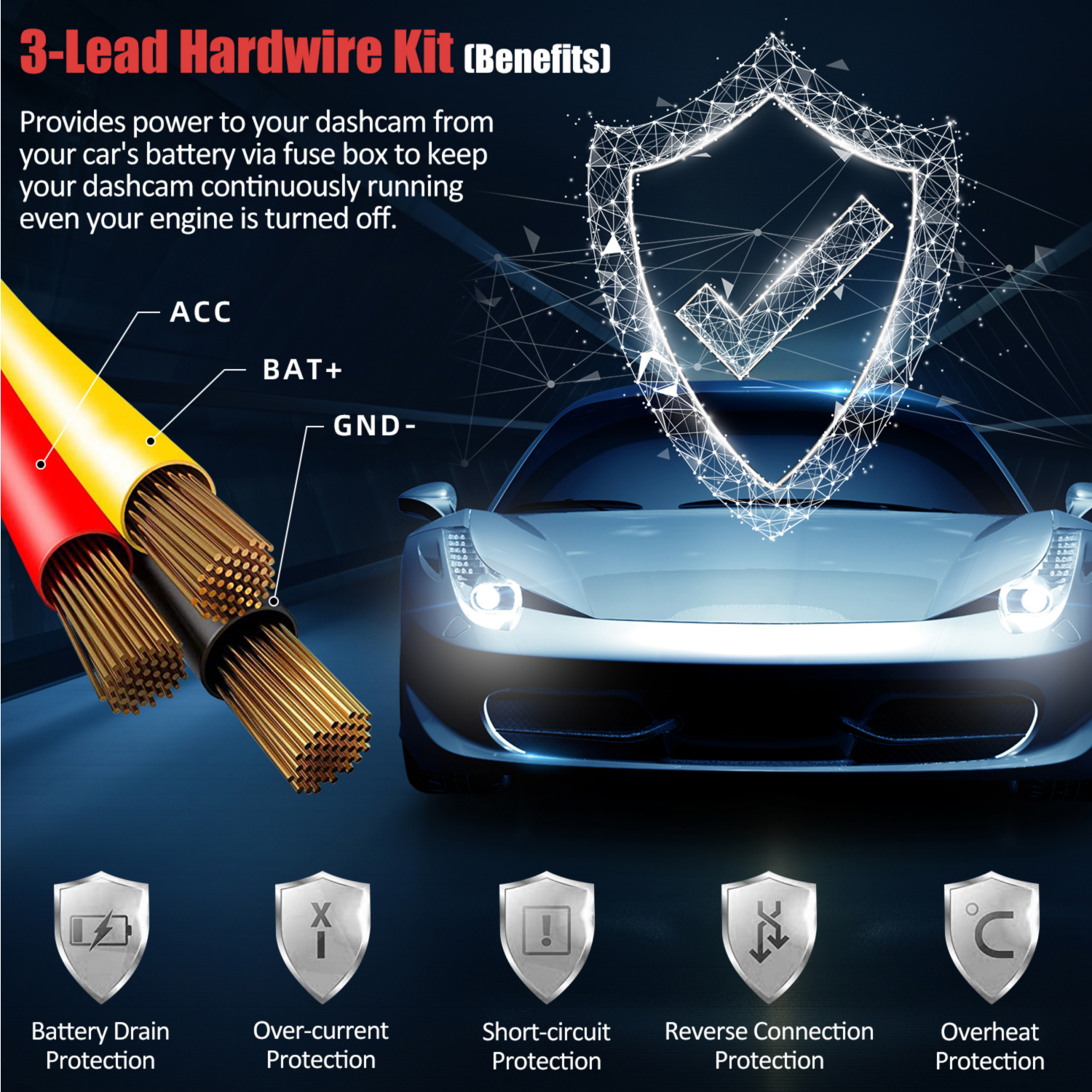 Miofive 11.5ft Micro USB Hardwire Kit(HKW1)