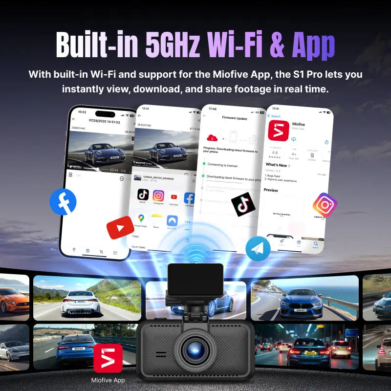 Miofive S1 Pro 4K+2K Dual Dash Cam, Supercapacitor Miofive