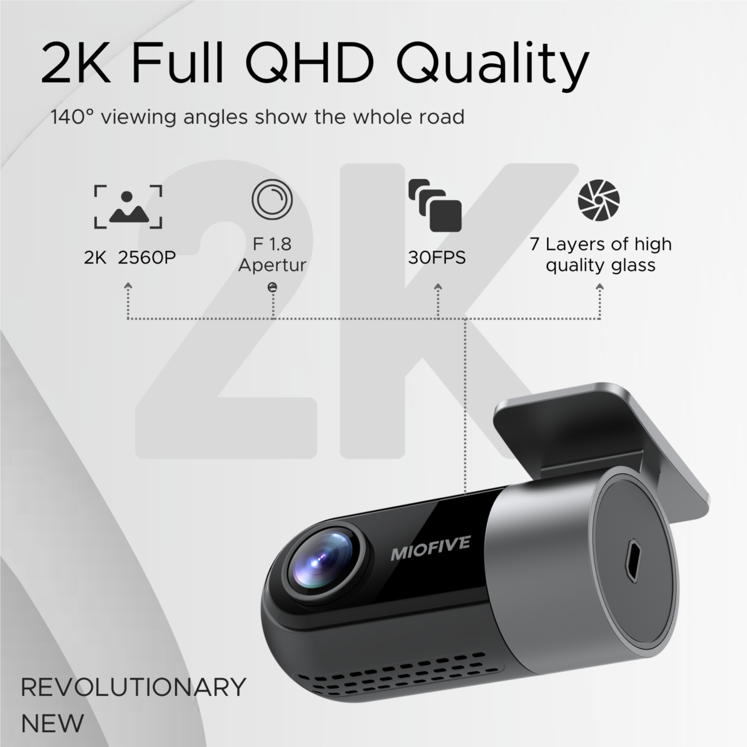 Miofive 4K+2K Dual Dash Cam, Built-in 128G eMMC Storage, Super Capacitor (MF02)