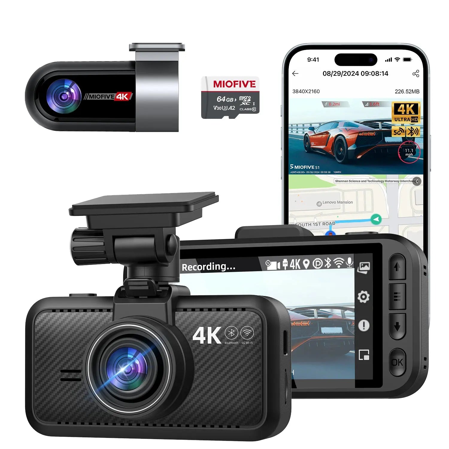 Miofive S1 Ultra Dual 4K Dash Cam, Supercapacitor Miofive