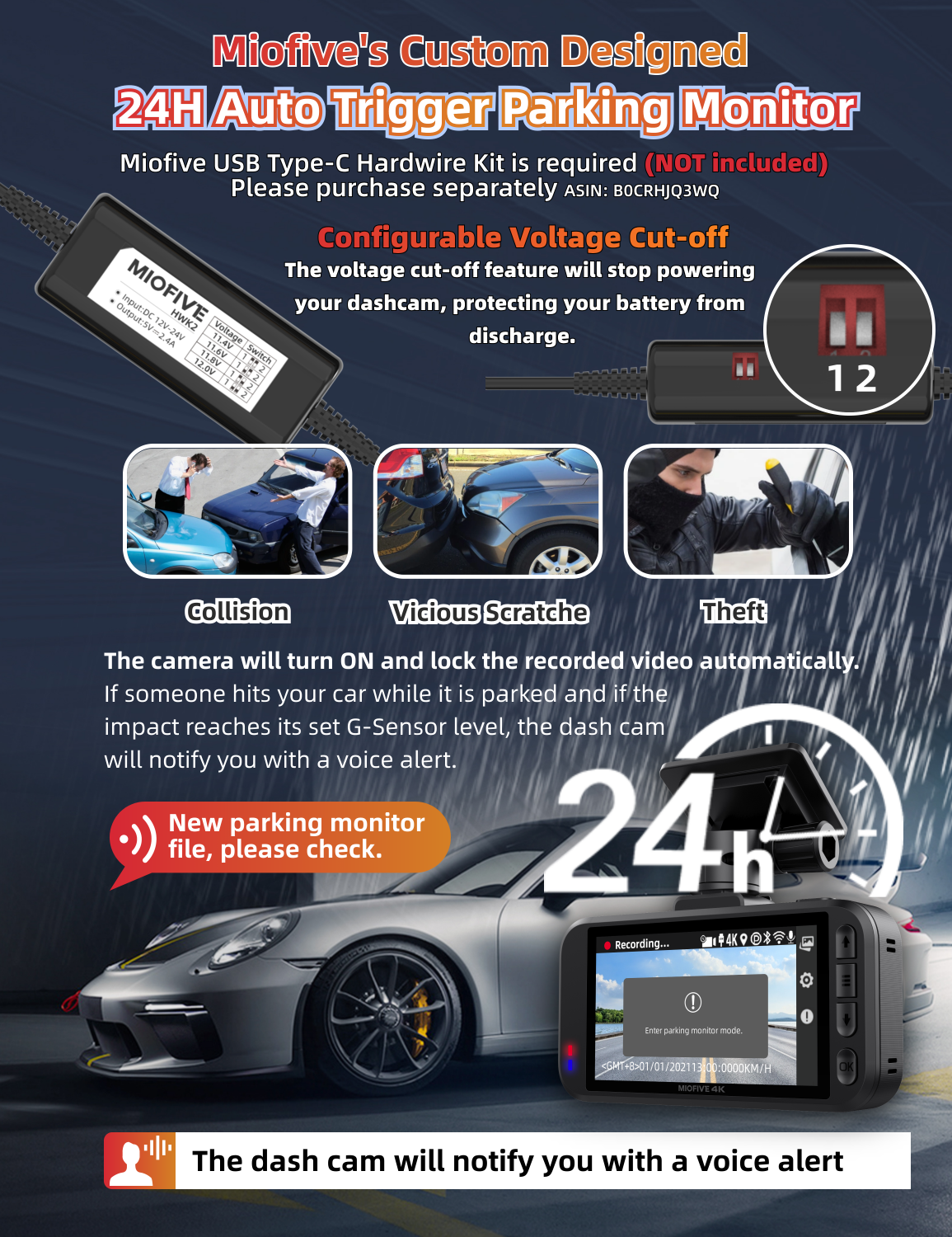 Miofive S1-4K Dash Cam, Built-in 5G WiFi GPS & Bluetooth Pairing Car Dashboard Camera Recorder + microSDXC Memory Card with USB 3.0 Type-C Card Reader（BUNDLE-S1+256GB）