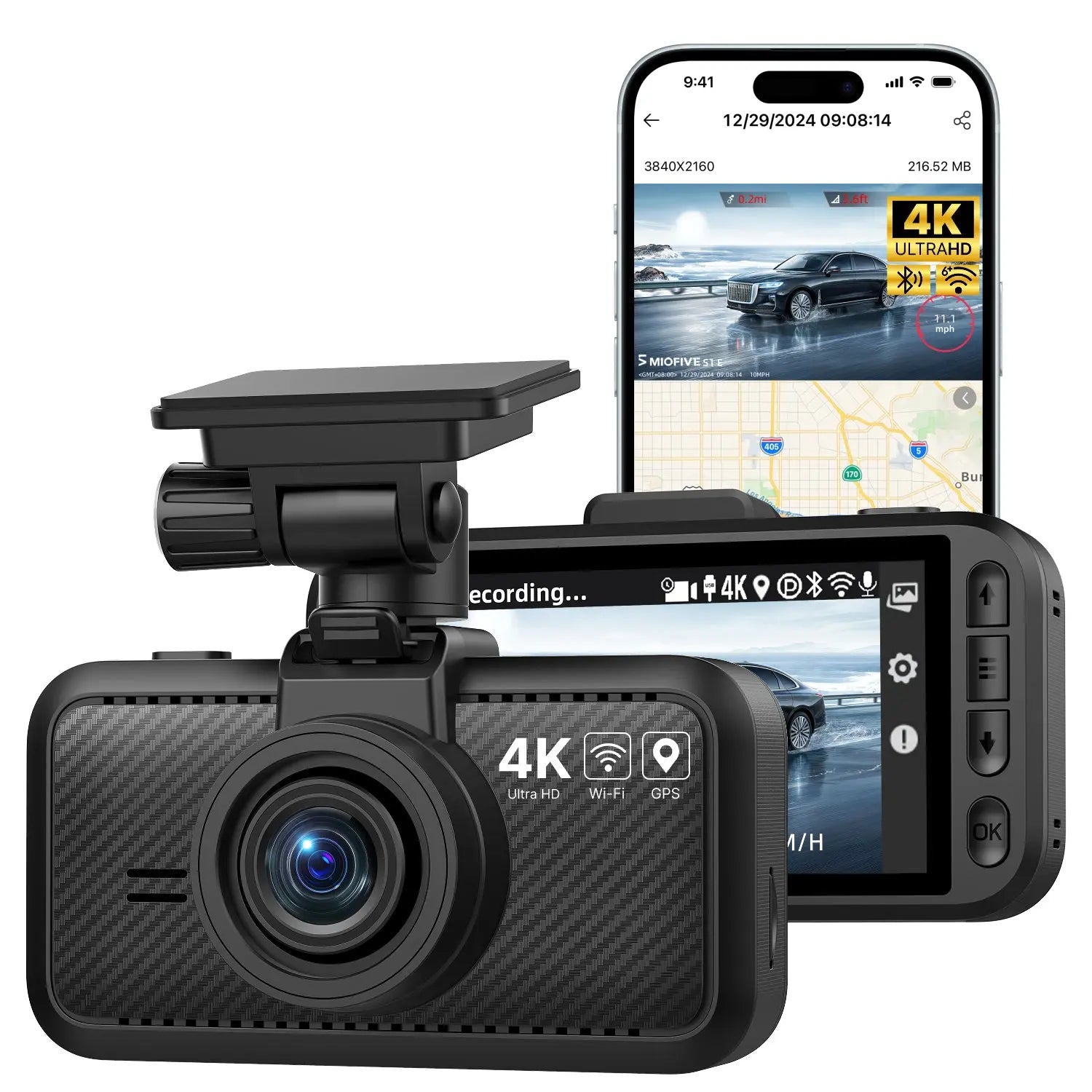 Miofive S1 E 4K Dash Cam, Supercapacitor GPS Miofive