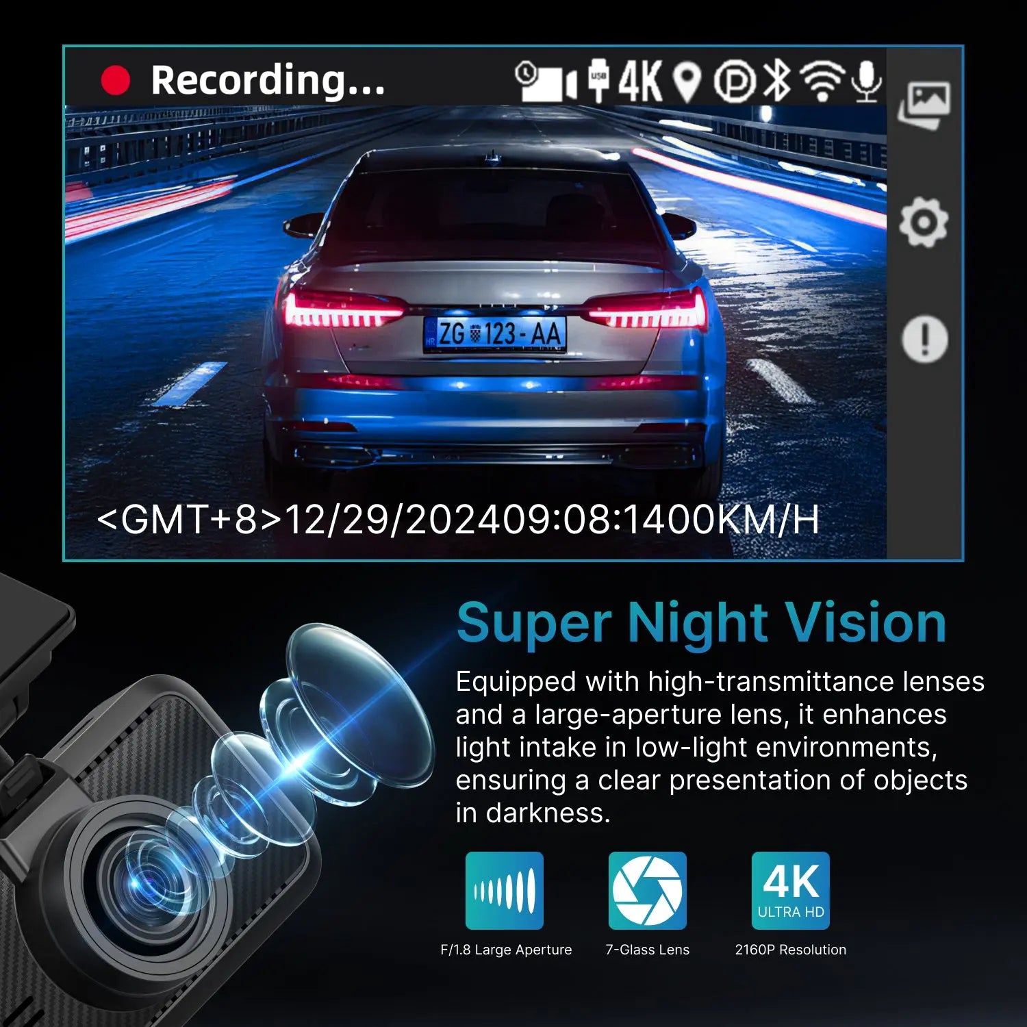 Miofive S1 E 4K Dash Cam, Supercapacitor GPS Miofive