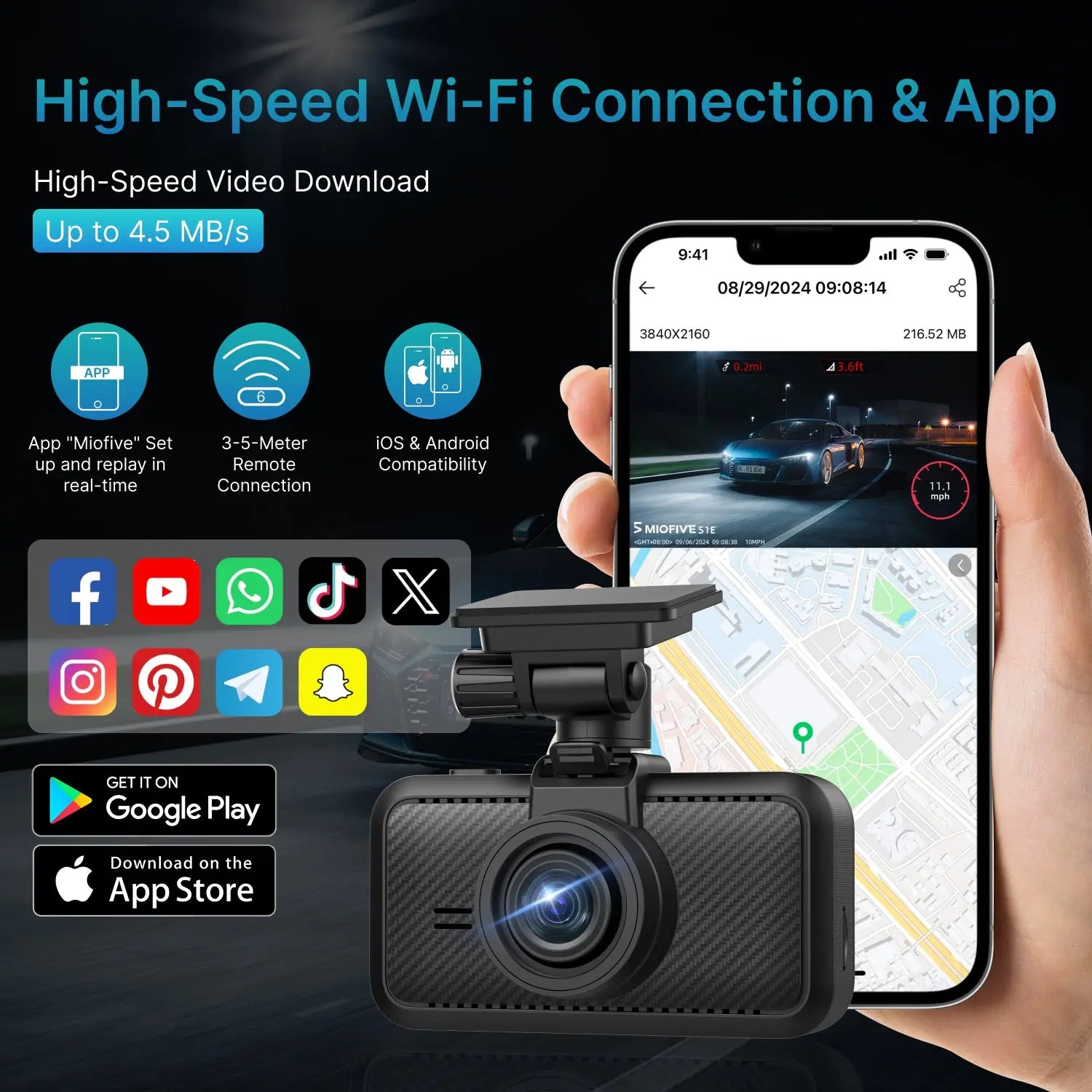 Miofive S1 E 4K Dash Cam, Supercapacitor GPS Miofive