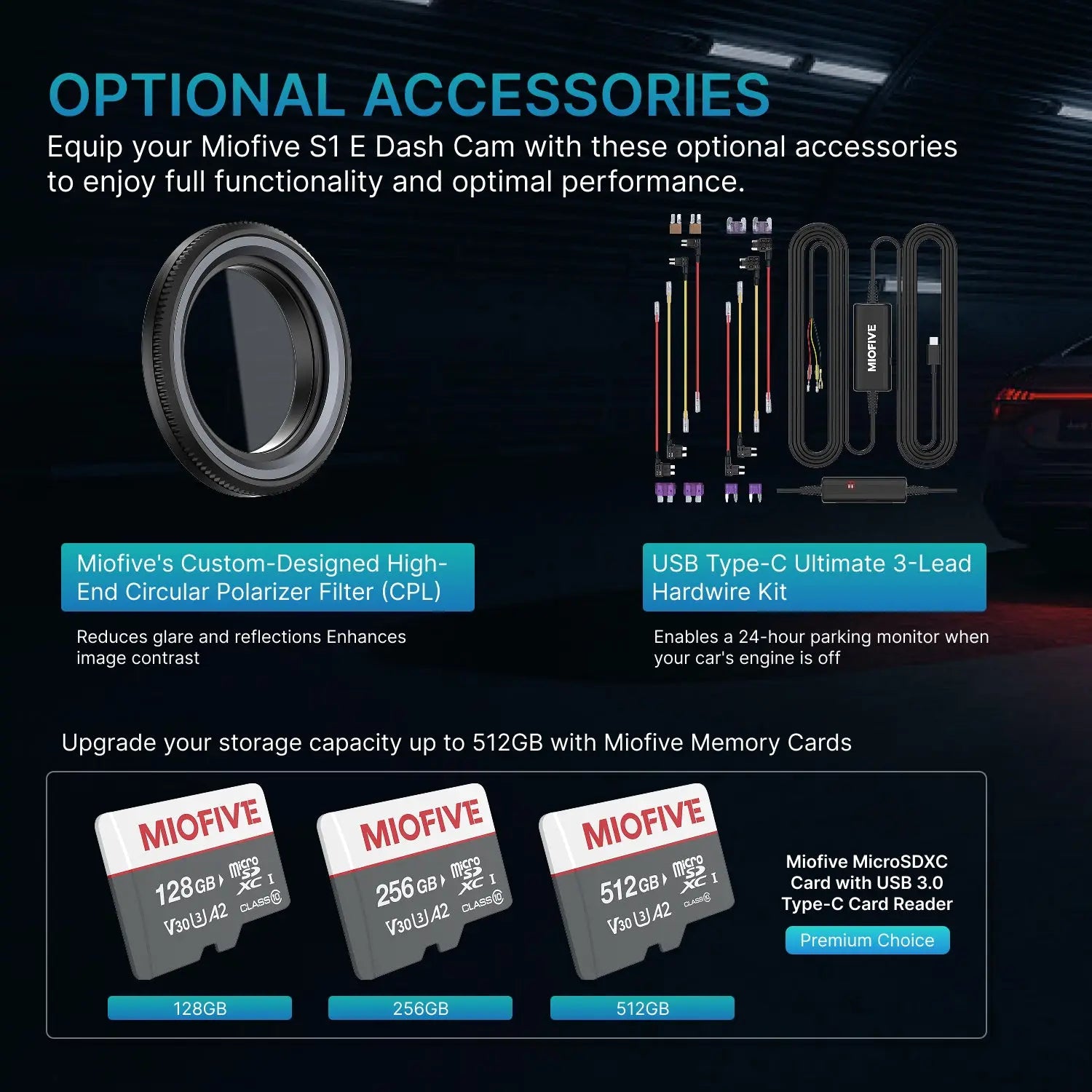 Miofive S1 E 4K Dash Cam, Supercapacitor GPS Miofive