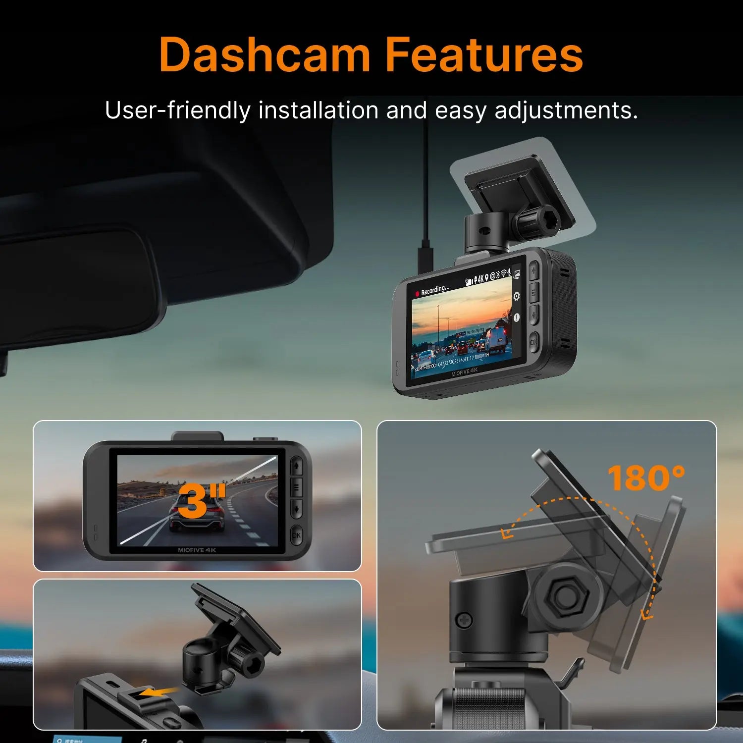 Miofive S1 4K Dash Cam, Supercapacitor Heat Resistant (32GB Card Included) Miofive
