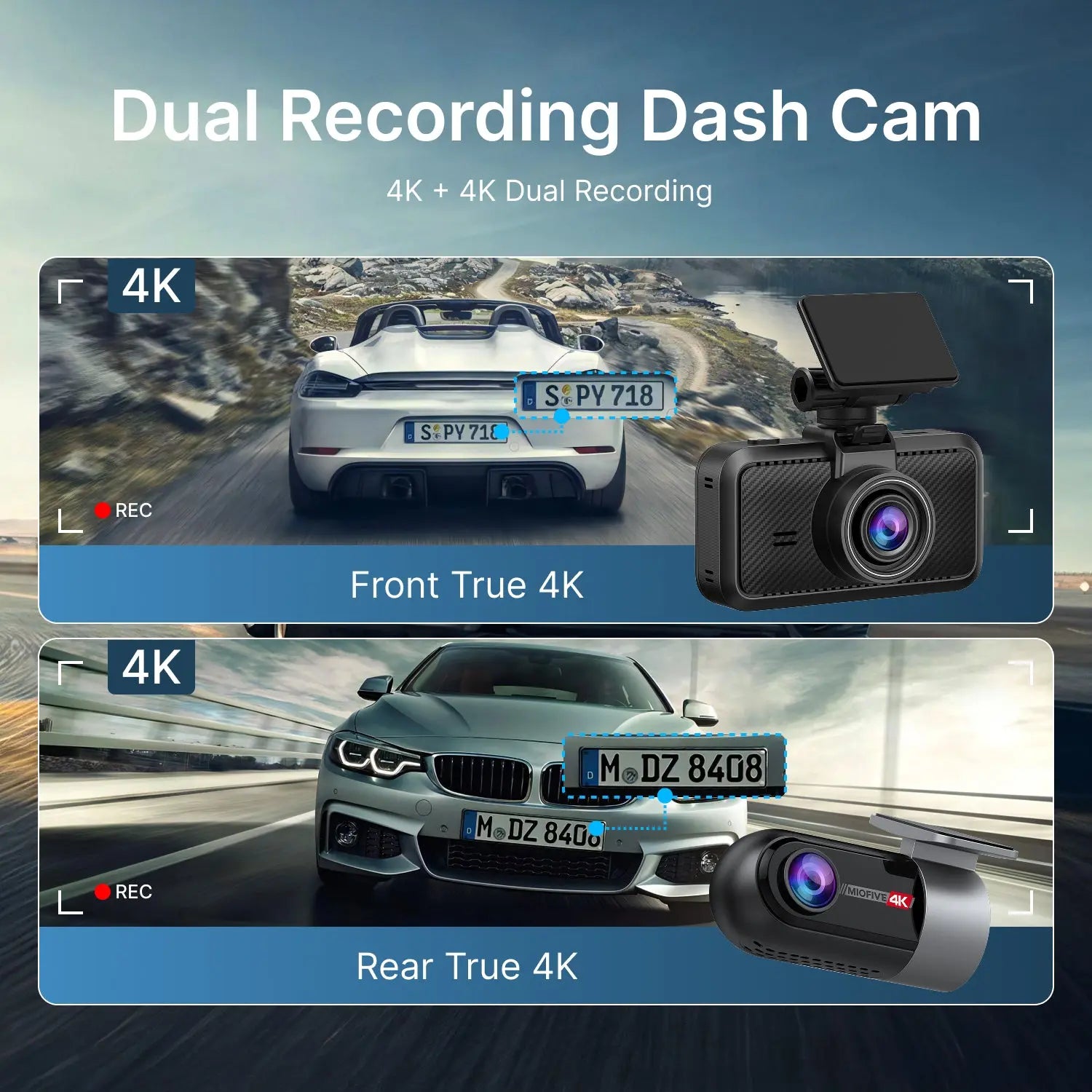 Miofive S1 Ultra Dual 4K Dash Cam, Supercapacitor Miofive
