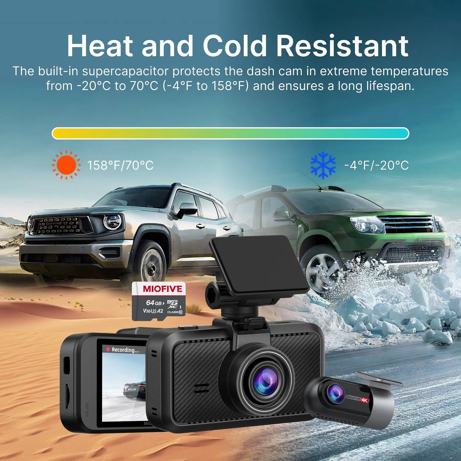 Miofive S1 Ultra Dual 4K Dash Cam, Supercapacitor Miofive