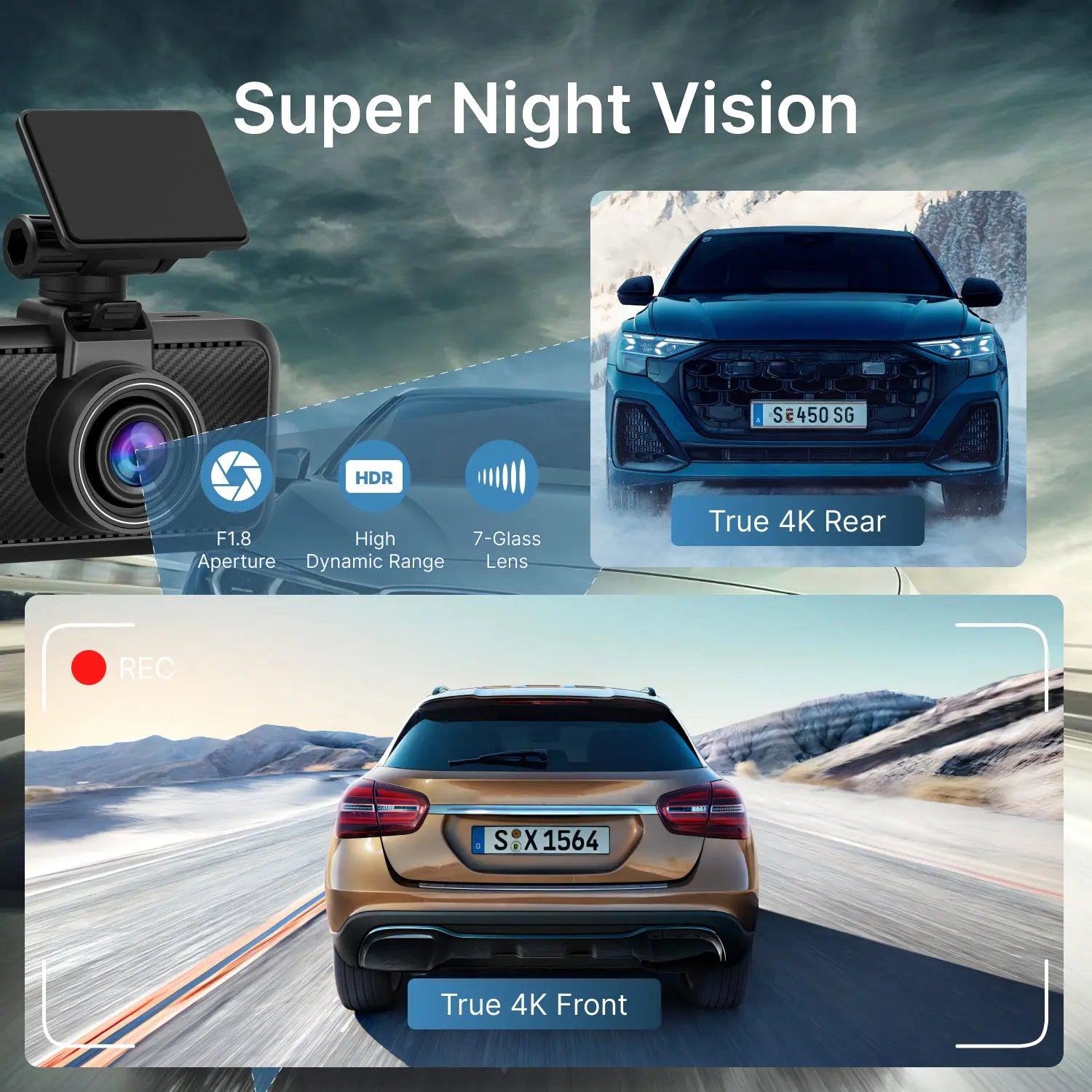 Miofive S1 Ultra Dual 4K Dash Cam, Supercapacitor Miofive