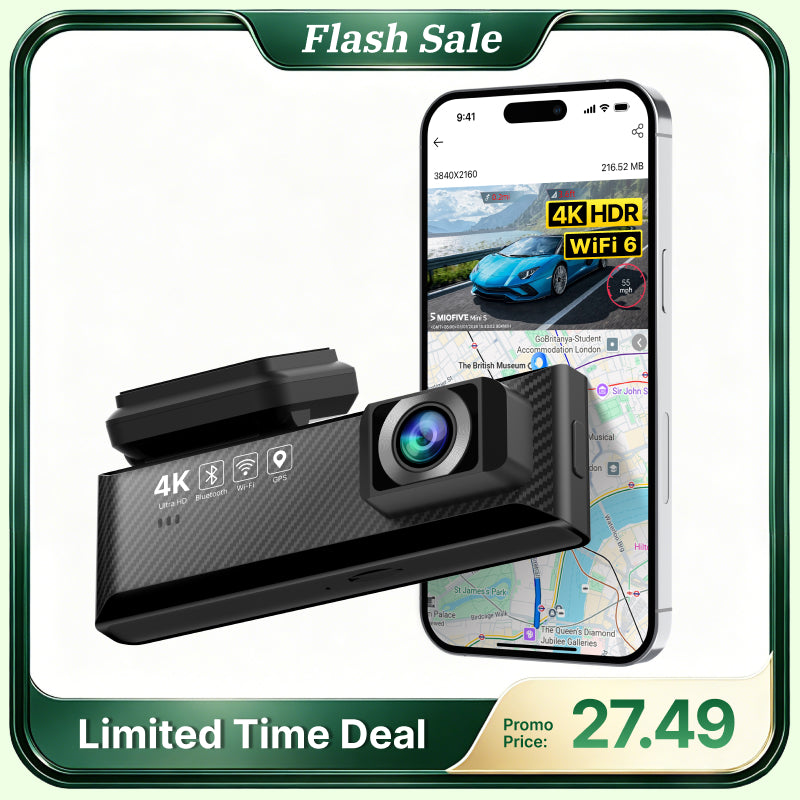 Miofive Mini S Screenless 4K Dash Cam with Speed Camera Alerts & GPS (UK)
