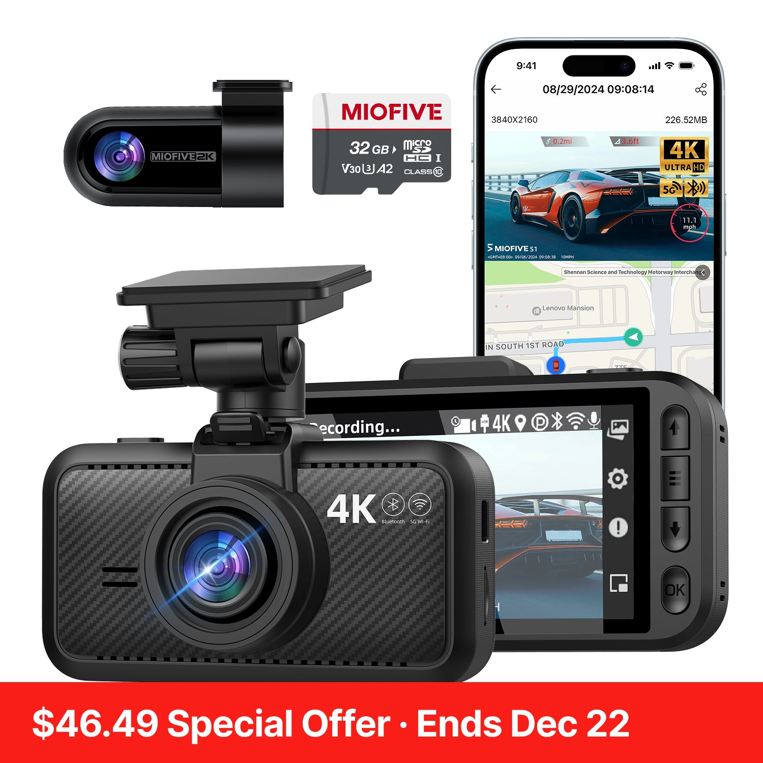MIOFIVE Dash Cam S1 Pro 4K+2K Dual Dash Camera