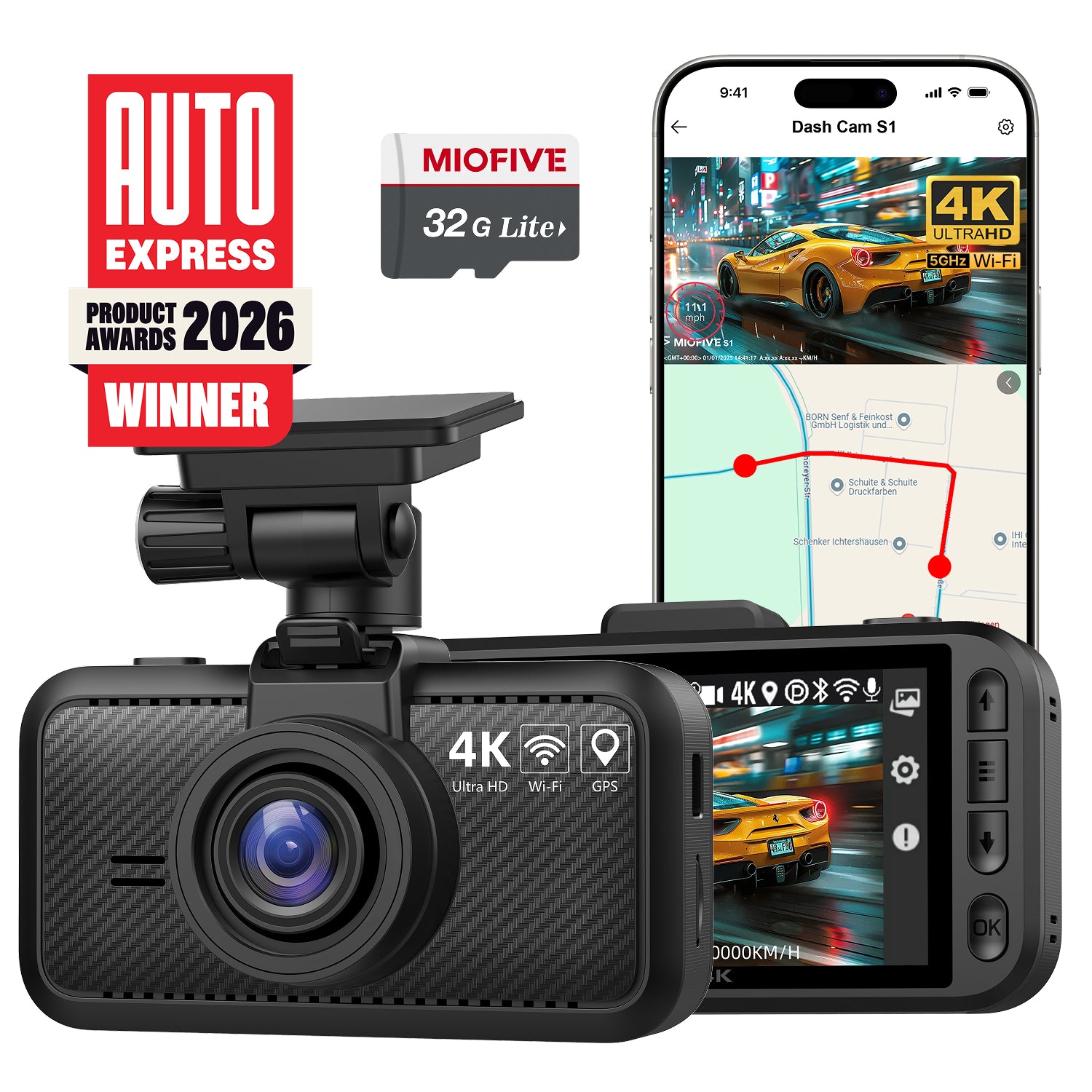 MIOFIVE Dash Cam S1 4K UHD Front Dash Camera With Free 32GB Card