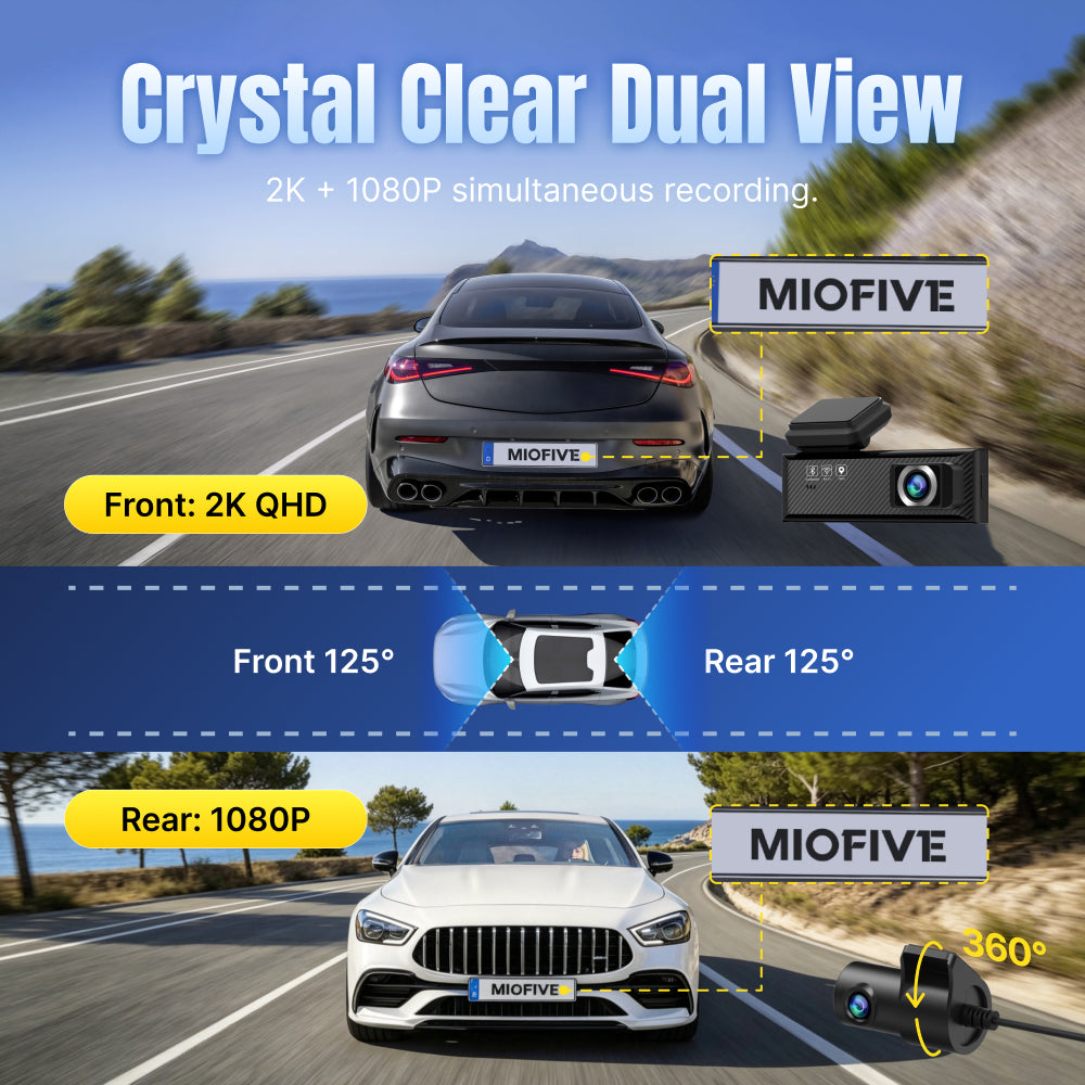 MIOFIVE Dash Cam Mini 2 2K+1080P FHD Dual  Dash Camera(SD Card Not Included)