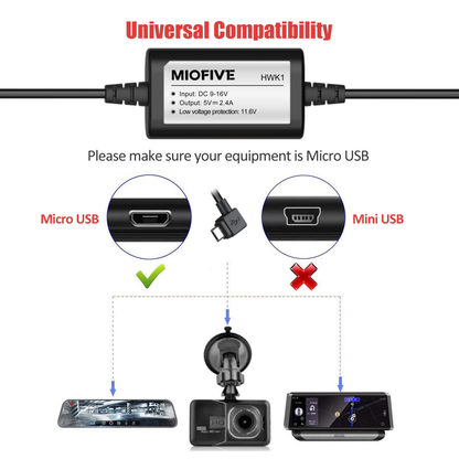Miofive 11.5ft Micro USB Hardwire Kit(HKW1)