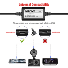 Miofive Dash Cam Hardwire Kit, 11.5ft Micro USB Hard Wire Kit for Dashcam (HKW1)
