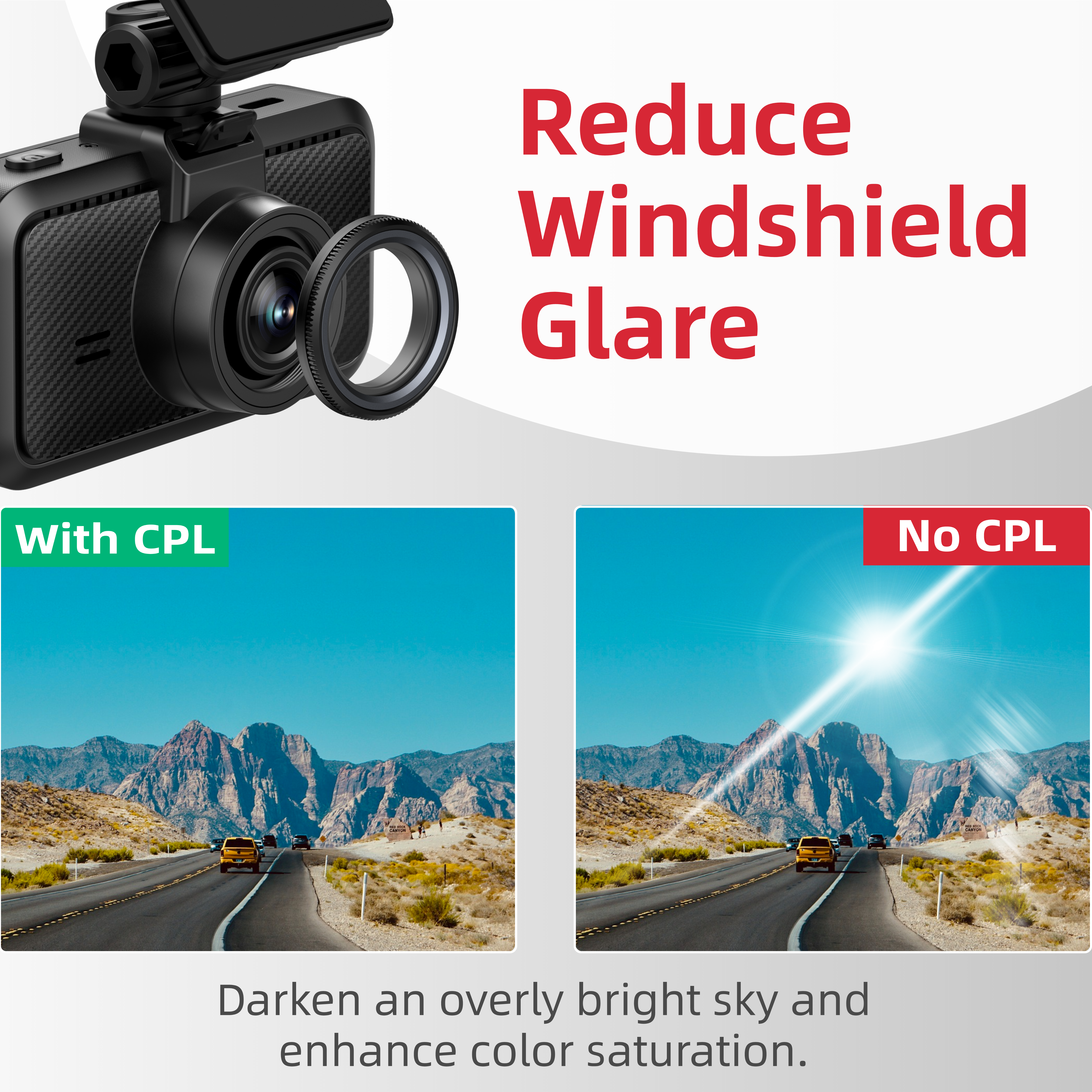 Miofive Dash Cam CPL Filter, 34MM Anti-Glare Circular Polarizer Lens for Miofive S1 Series Dashcam, Reduce Glare and Reflection, Enhance Color and Contrast