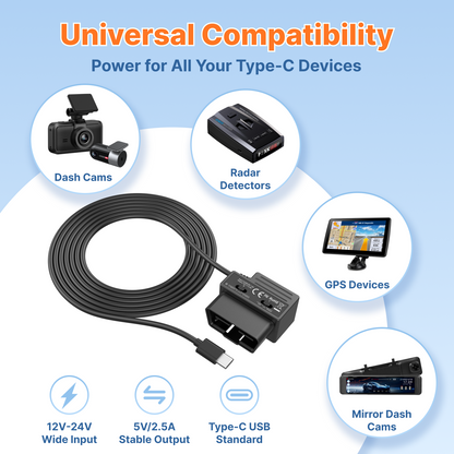 Miofive 3.5M OBD II Power Cable(11.5ft)