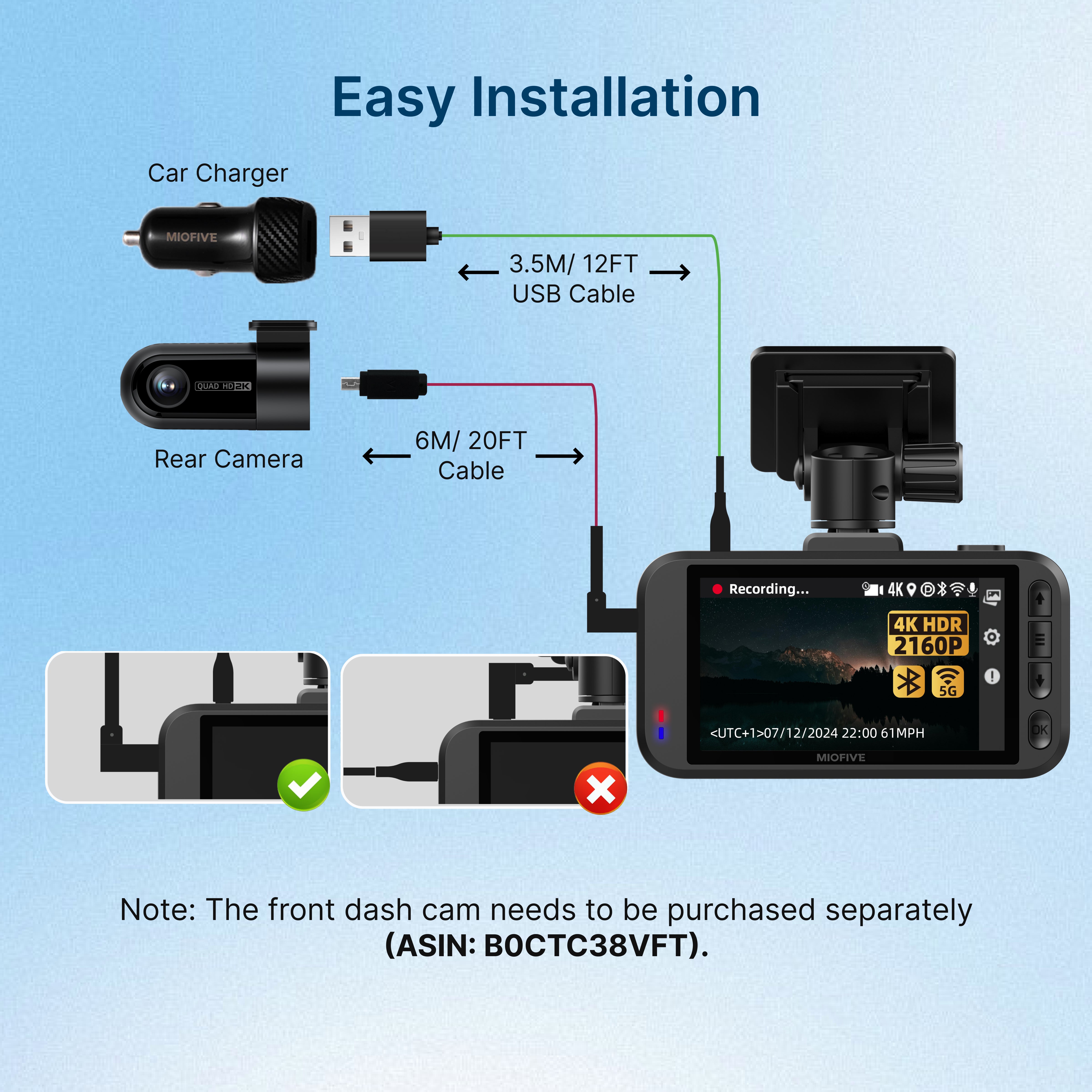 Miofive 4K Rear Camera for Miofive S1/S1 Pro/S1 Ultra Dash Cams