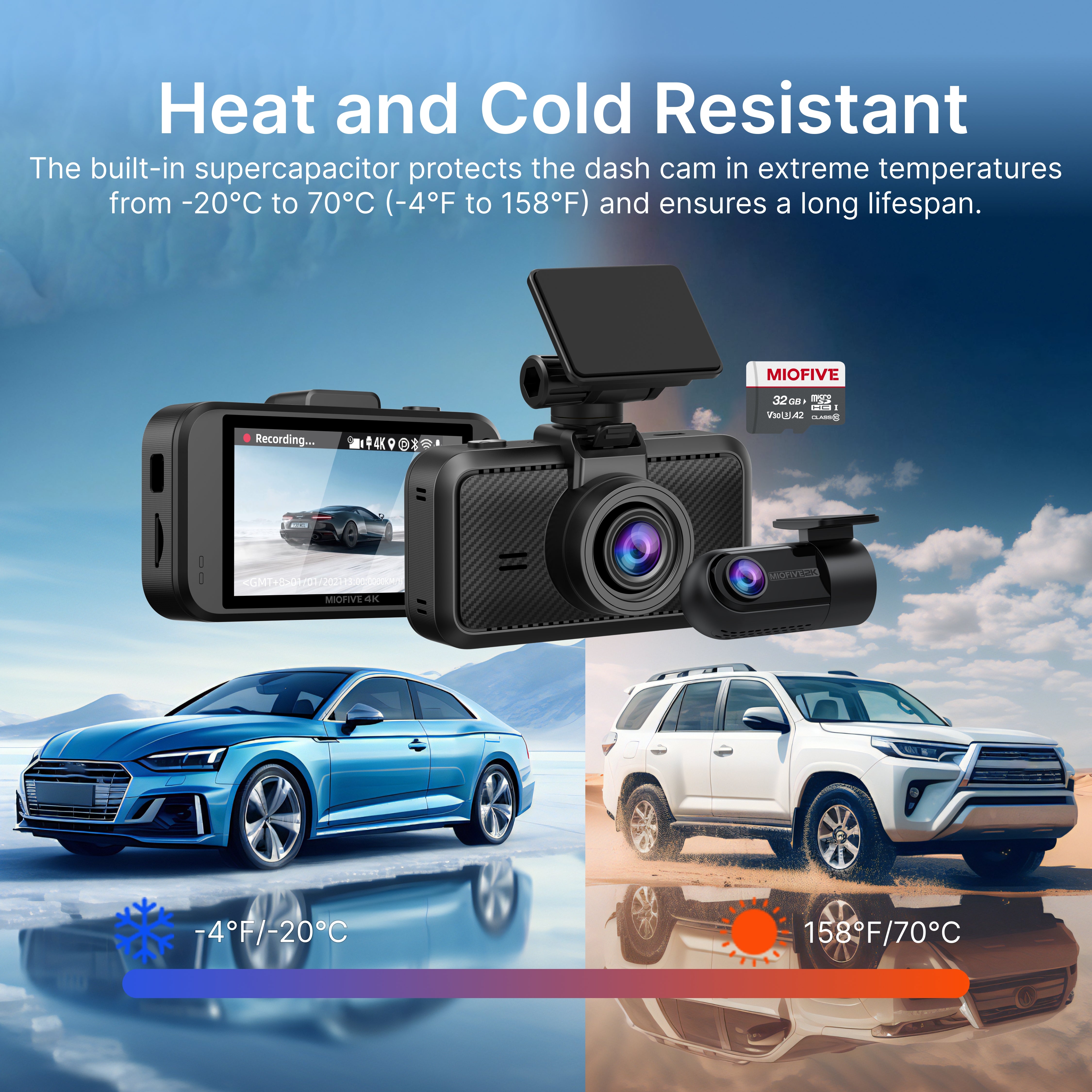 Miofive S1-Pro Dash Cam Front Rear, 4K+2K Dual Dash Camera for Cars, with One Free 32GB microSD Card