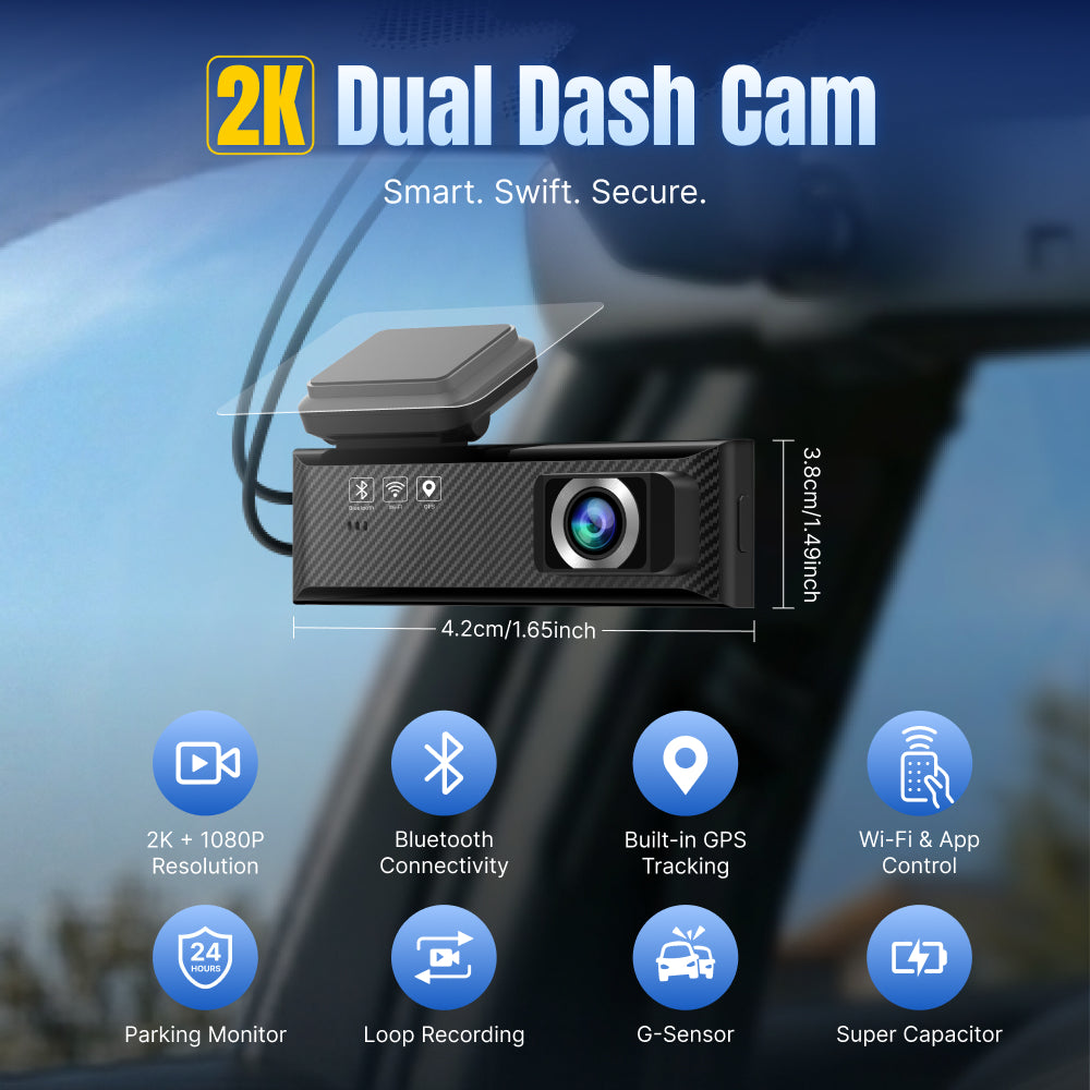MIOFIVE Dash Cam Mini 2 2K+1080P FHD Dual  Dash Camera(SD Card Not Included)