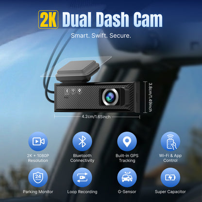 MIOFIVE Dash Cam Mini 2 2K+1080P FHD Dual  Dash Camera(SD Card Not Included)