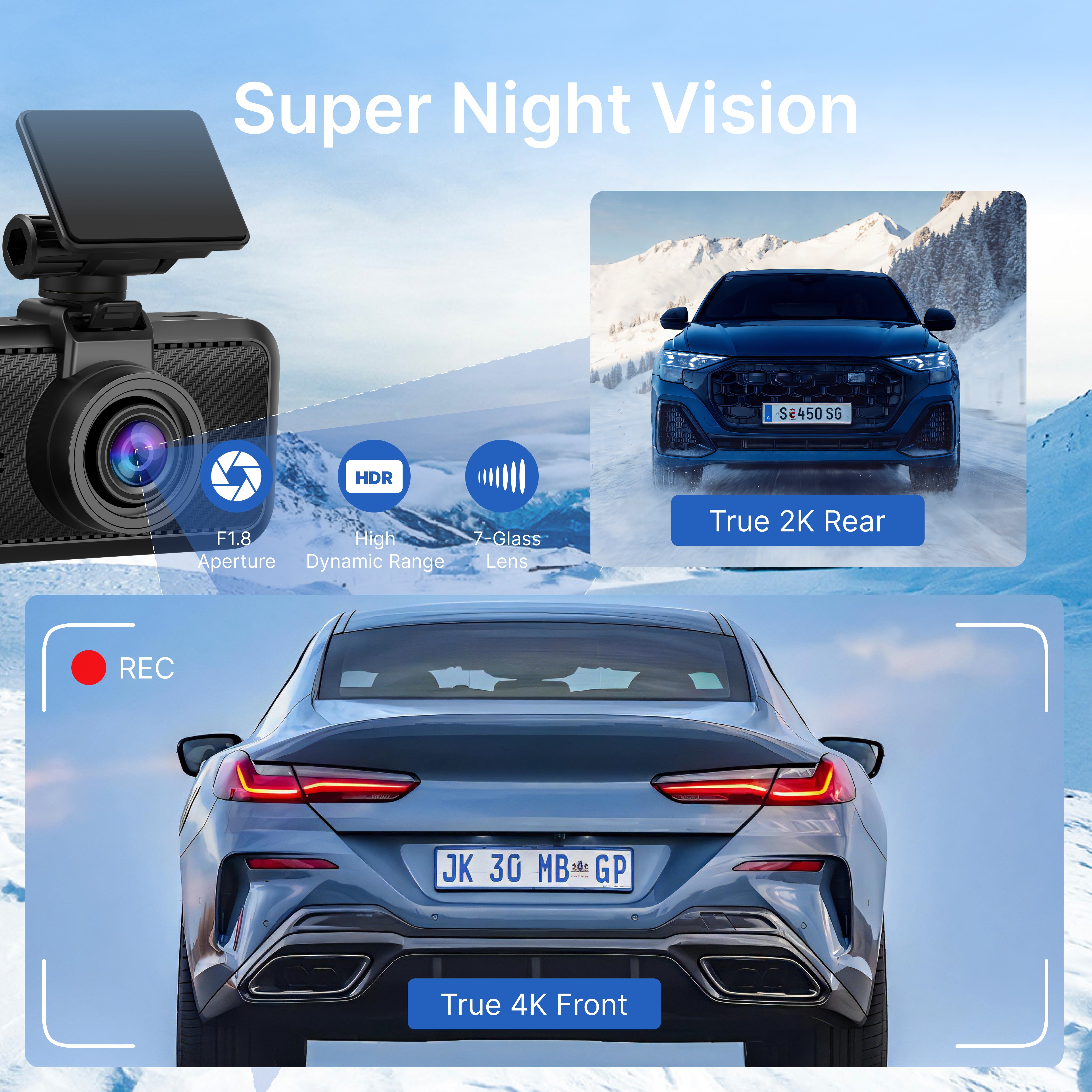 Miofive S1-Pro Dash Cam Front Rear, 4K+2K Dual Dash Camera for Cars, with One Free 32GB microSD Card