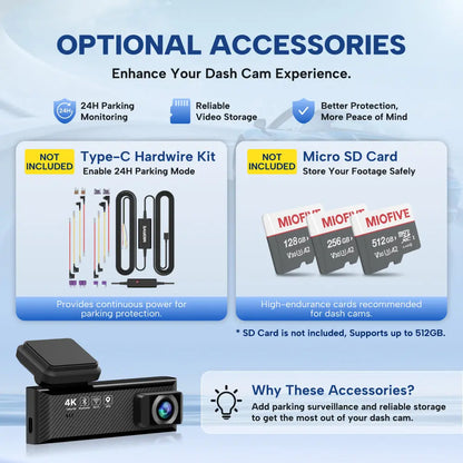 Miofive Mini S 4K Dash Cam, Speed Camera Alert(No SD Card)(UK) Miofive
