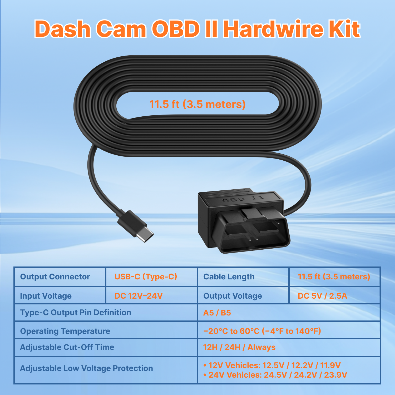 Miofive 3.5M OBD II Power Cable(11.5ft)