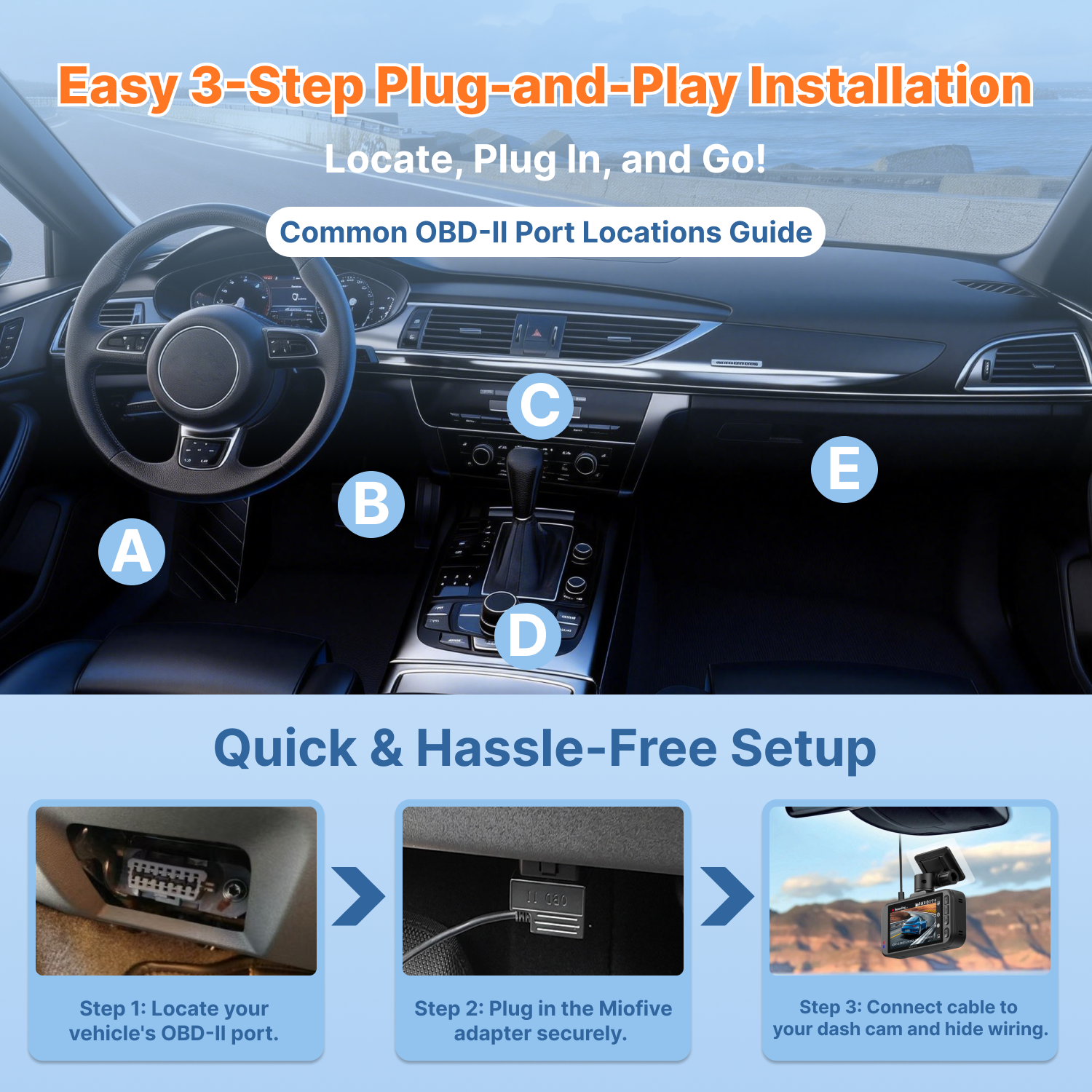 Miofive 3.5M OBD II Power Cable(11.5ft)