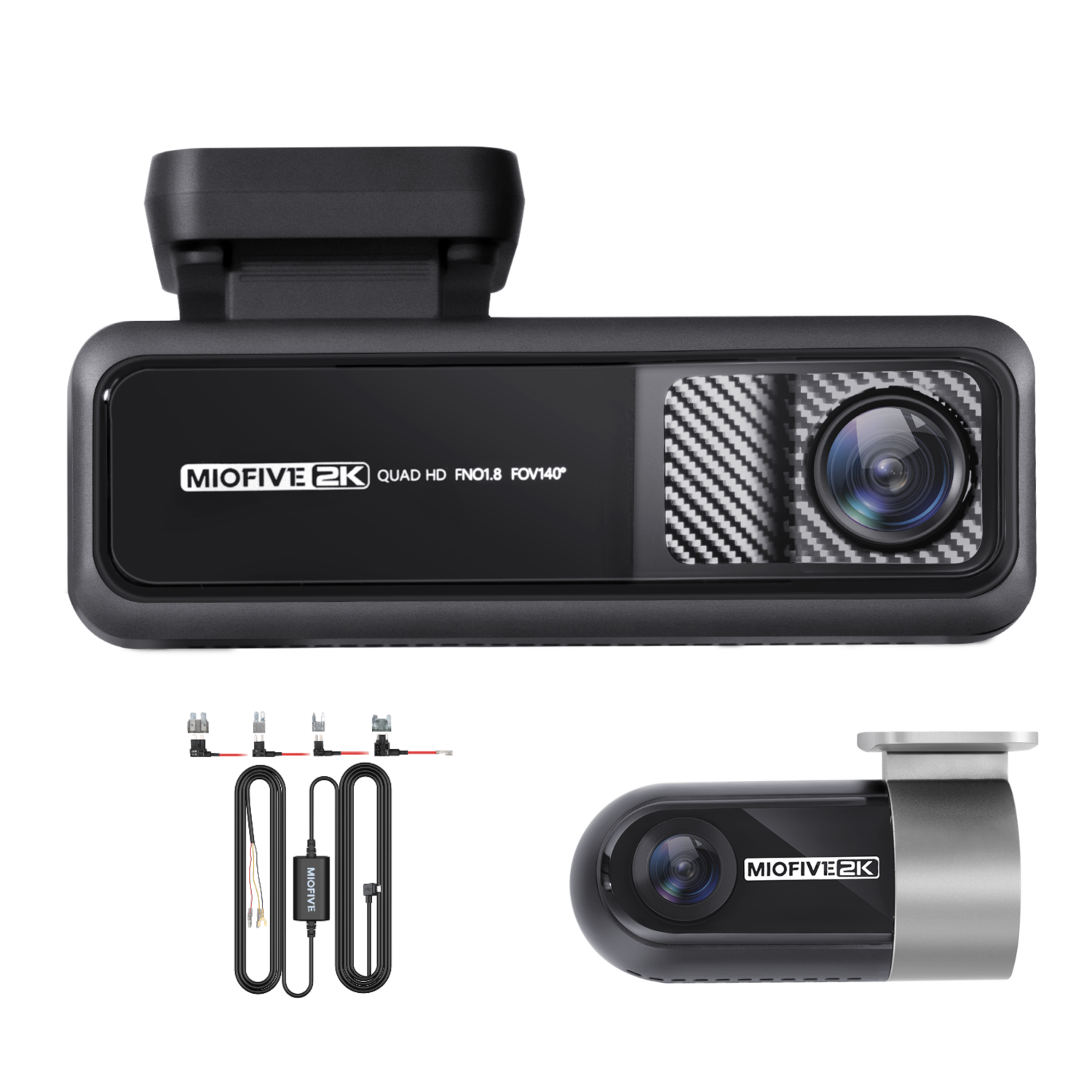 Miofive 2K+2K Dual Dash Camera for Cars, 64G eMMC Storage, Super Capacitor（BUNDLE-M22+Hardwire Kit）