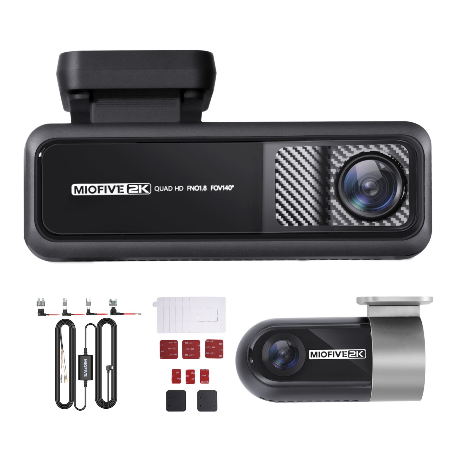 Miofive 2K+2K Dual Dash Camera for Cars, 64G eMMC Storage, Super Capacitor（BUNDLE-M22+Dashcam Mount+HKW1）