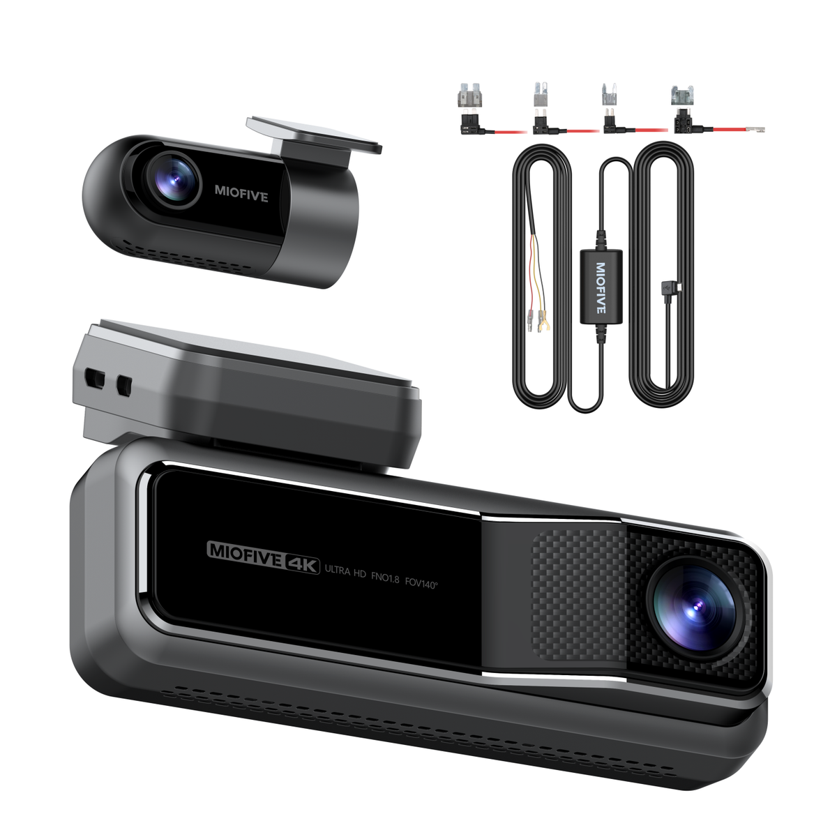 Miofive 4K+2K Dual Dash Cam, Built-in 128G eMMC Storage, Super Capacitor（BUNDLE-MF02+Hardwire Kit）