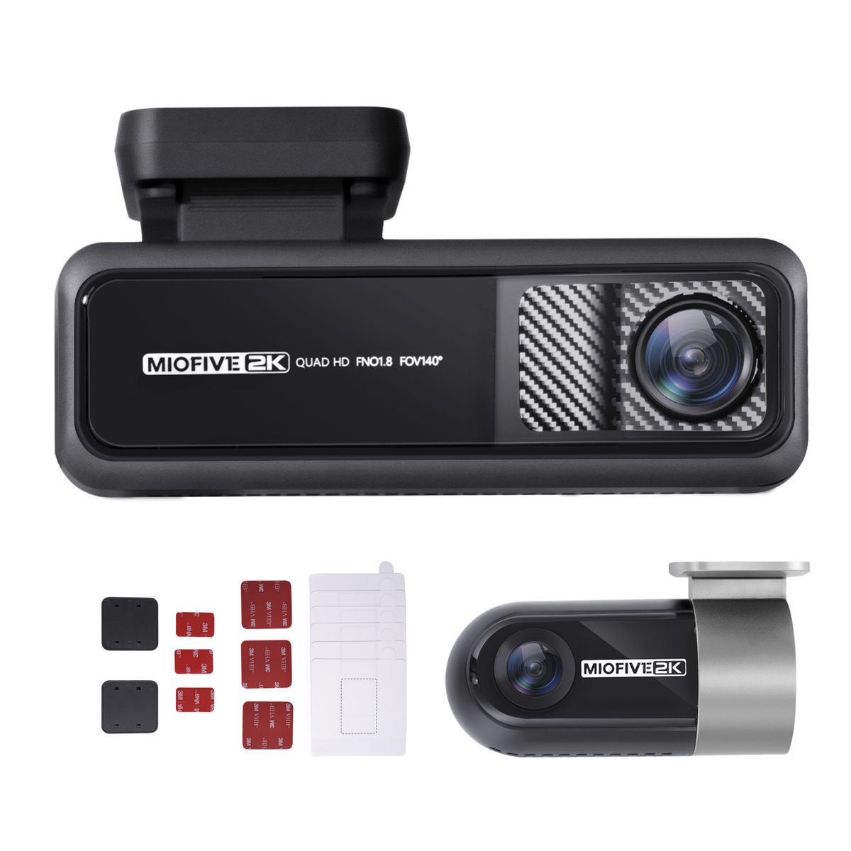 Miofive 2K+2K Dual Dash Camera for Cars, 64G eMMC Storage, Super Capacitor（BUNDLE-M22+Dashcam Mount）