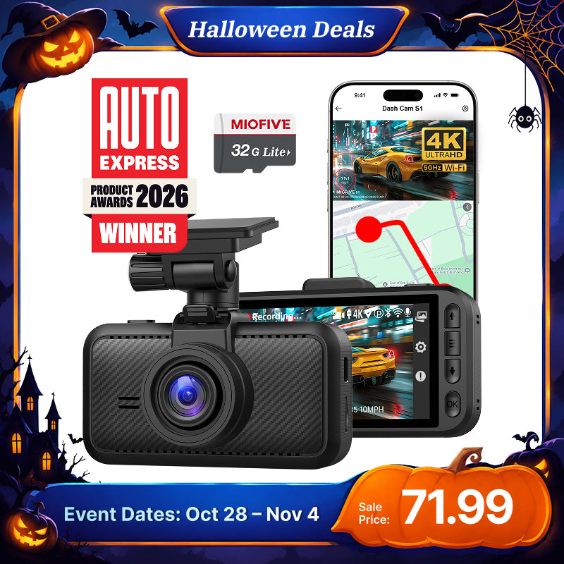 Miofive S1 True 4K Dash Cam with Speed Camera Alerts (32GB Card Included)