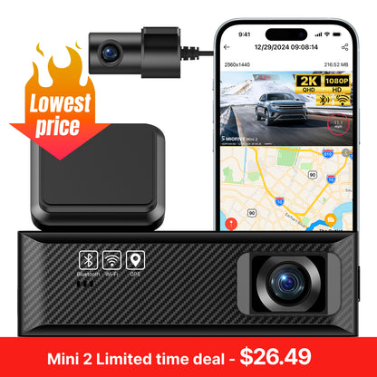 MIOFIVE Dashcam Mini 2 – 2K + 1080P FHD Dual Dashcam (ohne SD-Karte)