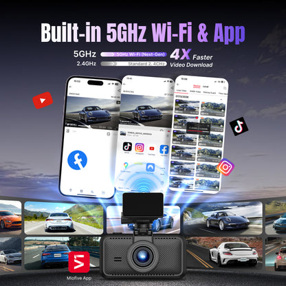 Miofive S1 Pro with built-in 5GHz high-speed Wi-Fi and smart mobile app for fast video download and instant social media sharing.